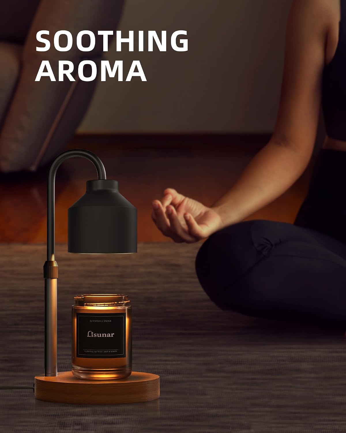 LISUNAR Electric Candle Warmer Lamp Black Adjustable Height Timer