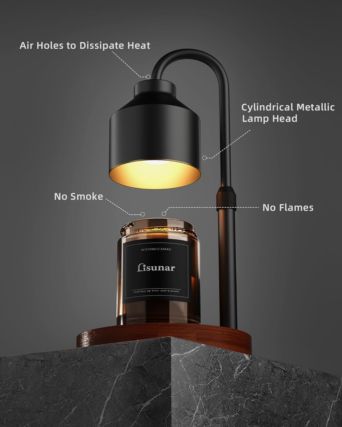LISUNAR Electric Candle Warmer Lamp Black Adjustable Height Timer