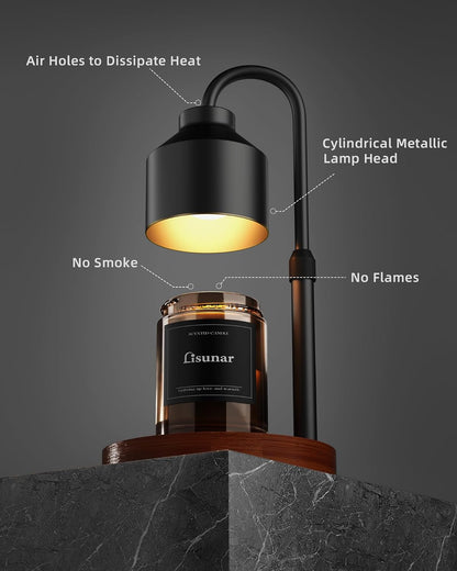 LISUNAR Electric Candle Warmer Lamp Black Adjustable Height Timer