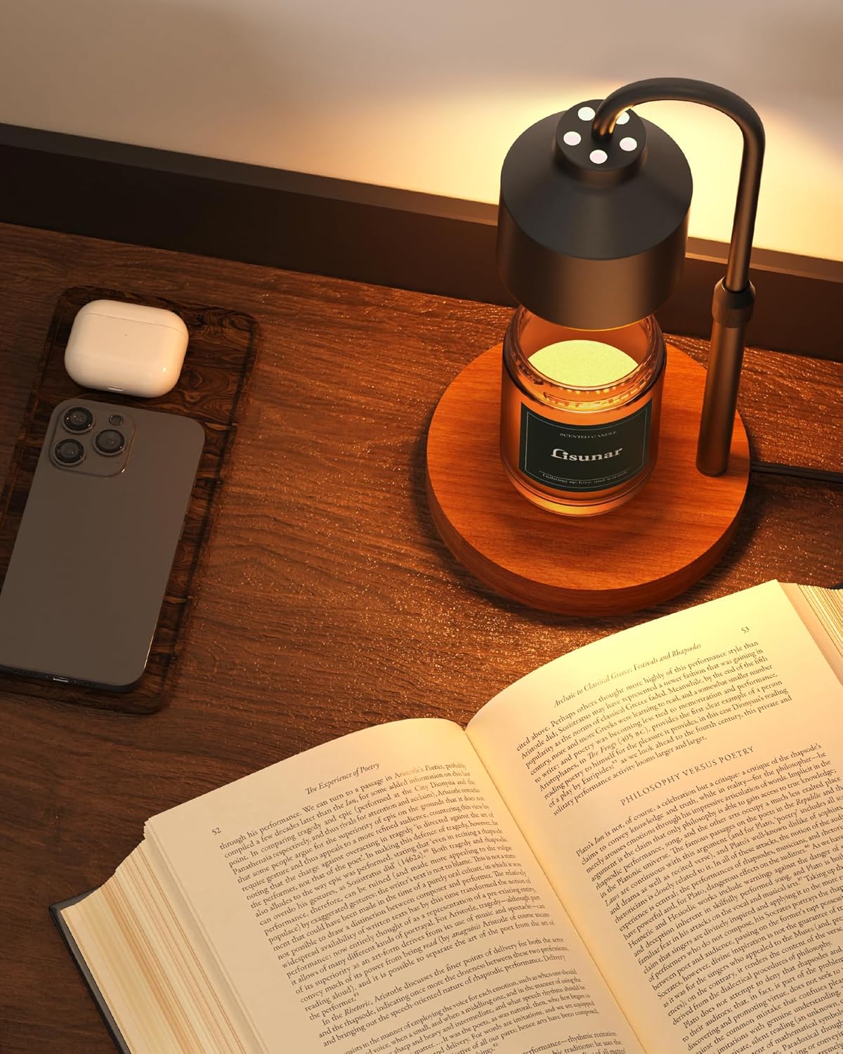 LISUNAR Electric Candle Warmer Lamp Black Adjustable Height Timer