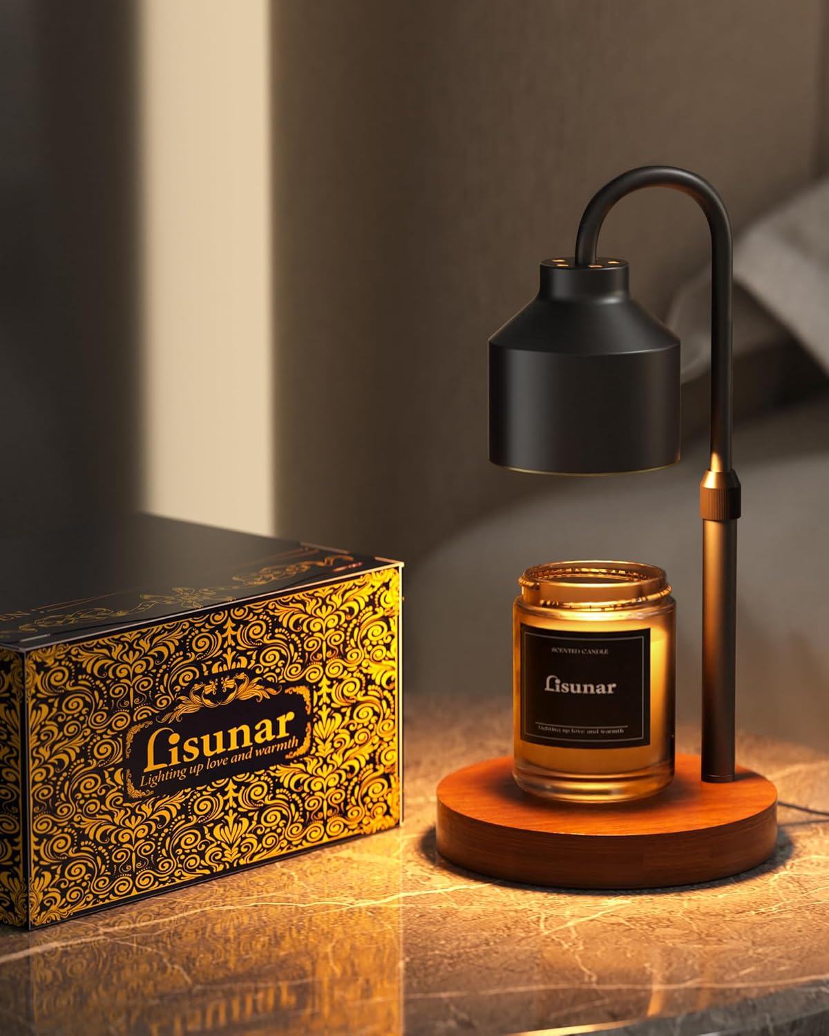 LISUNAR Electric Candle Warmer Lamp Black Adjustable Height Timer