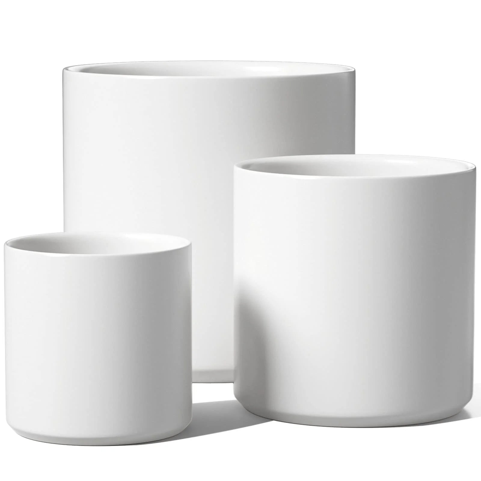 Set of 3 (10"+8"+6") Plant Pots with Drainage Hole & Plug for Indoor & Patio Decor, White Indoor Plant Pots