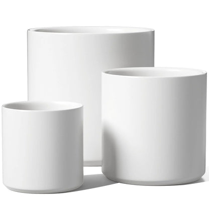 Set of 3 (10"+8"+6") Plant Pots with Drainage Hole & Plug for Indoor & Patio Decor, White Indoor Plant Pots